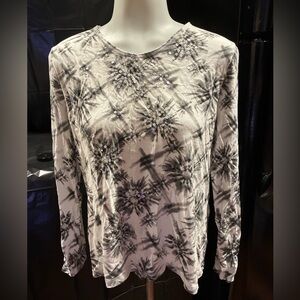 Chico's Black and White Floral Long Sleeve Top with sequins medium